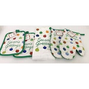 (5) Lot Christmas Kitchen Towel Set Ho Ho Oven Mits Kitchen Towel Pot Holders